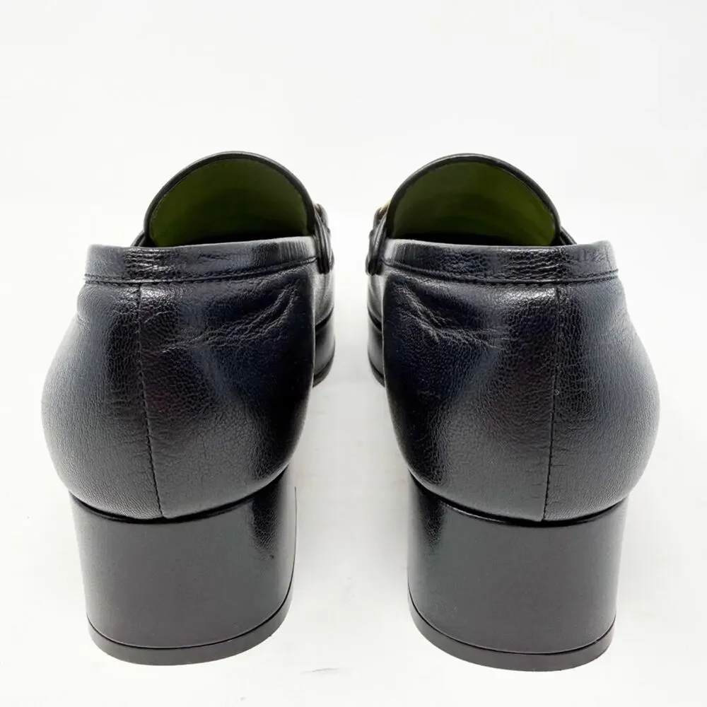 Gucci Houdan Horsebit Platform Loafers Black Leather Womens Size EU 36